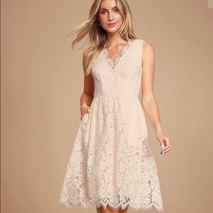 Love Swept Blush Pink Lace Midi Skater Dress